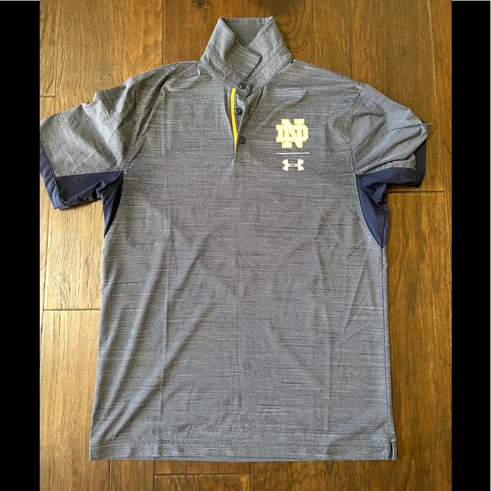 NWOT Under Armour Notre Dame Polo Navy Striped